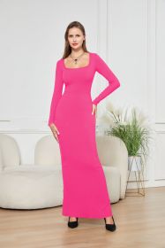 Two-in-one With Lining Double-layer Belly Contracting Hip Lifting Long Sleeve Narrow Dress (Option: Pink-L)