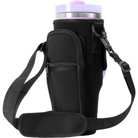 Water Bottle Carrier Bag Fit For 40oz Tumbler With Handle, Water Bottle Holder Bag With Adjustable Shoulder Strap  For Hiking Travelling Camping (Color: Black)