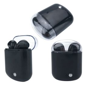 Clear Top Dual Chamber Wireless Bluetooth Earphones With Charging Box (Color: Black)