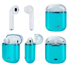 Clear Top Dual Chamber Wireless Bluetooth Earphones With Charging Box (Color: METALLIC BLUE)