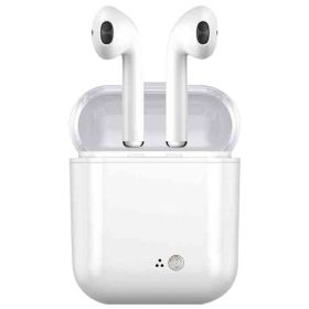 Clear Top Dual Chamber Wireless Bluetooth Earphones With Charging Box (Color: White)