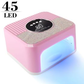 Nail Art UV Lamp 45 Beads White Pink With 4 Hour Button Display Auto Sensor LED Nail Lamp For Curing All Gel Nail Polish Professional Drying Lamp For (Color: Pink)