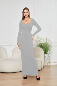 Two-in-one With Lining Double-layer Belly Contracting Hip Lifting Long Sleeve Narrow Dress (Option: Gray-3XL)