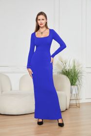 Two-in-one With Lining Double-layer Belly Contracting Hip Lifting Long Sleeve Narrow Dress (Option: Blue-3XL)